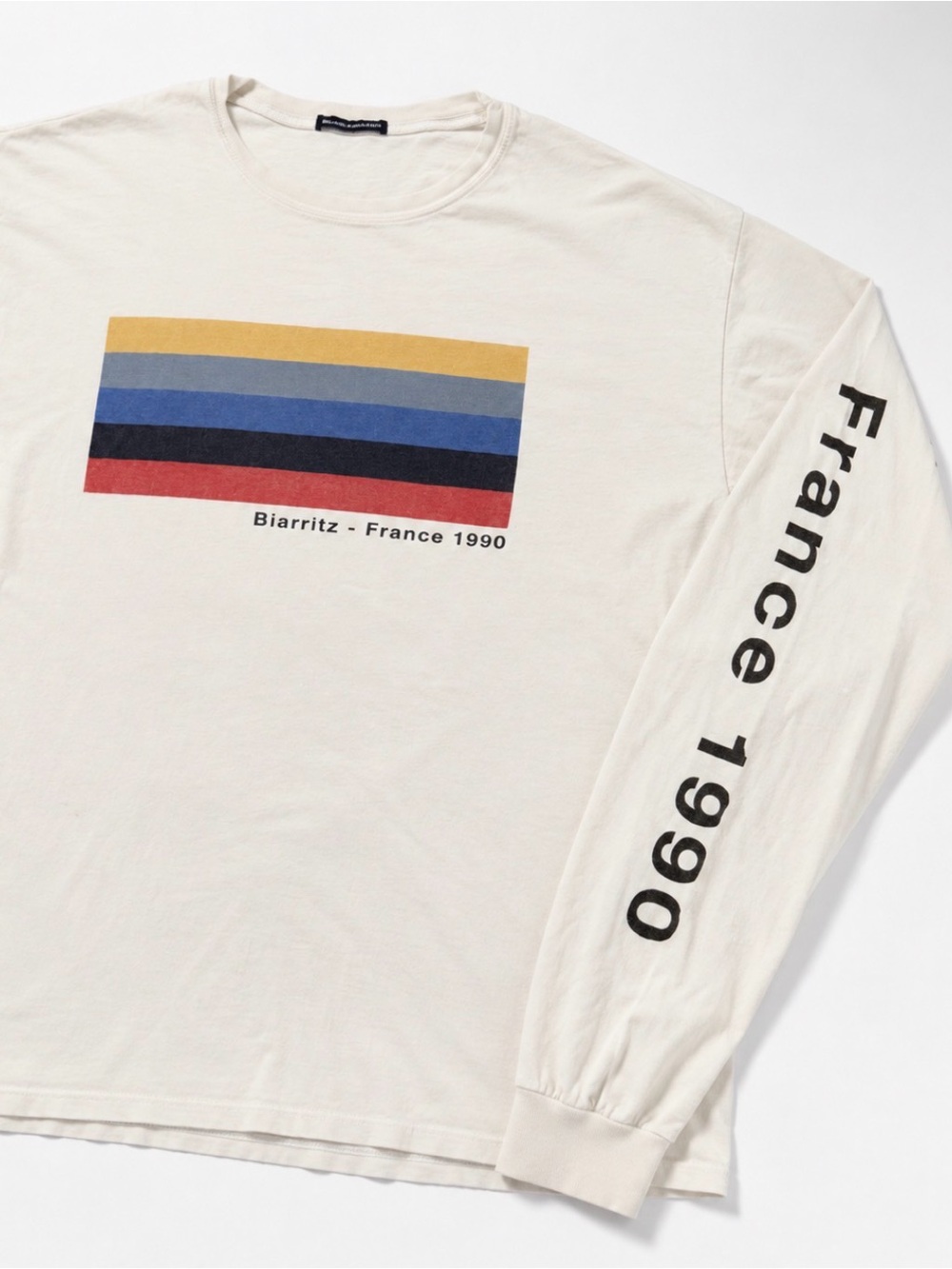 Brandy Melville Cream Long-Sleeve Graphic Tee with Multicolor Stripes